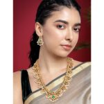 Peora Traditional Gold Plated Red Green Beads Studded Long Necklace Drop Gift - Image 3