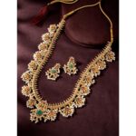 Peora Traditional Gold Plated Red Green Beads Studded Long Necklace Drop Gift - Image 4