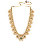 Peora Traditional Gold Plated Red Green Beads Studded Long Necklace Drop Gift - Image 5