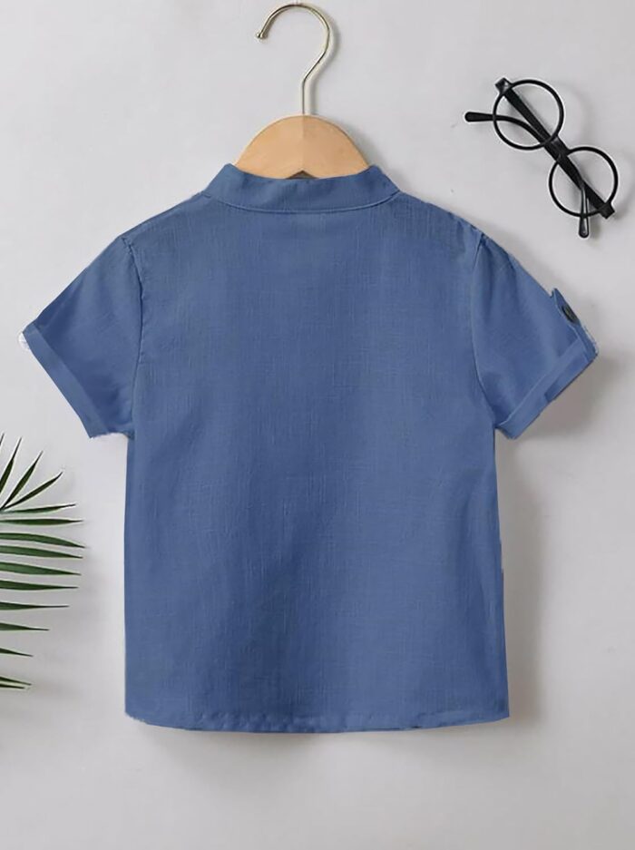 Zilcon Boys Linen Shirt Button Down Henley Short Sleeve Casual Dress - Image 3