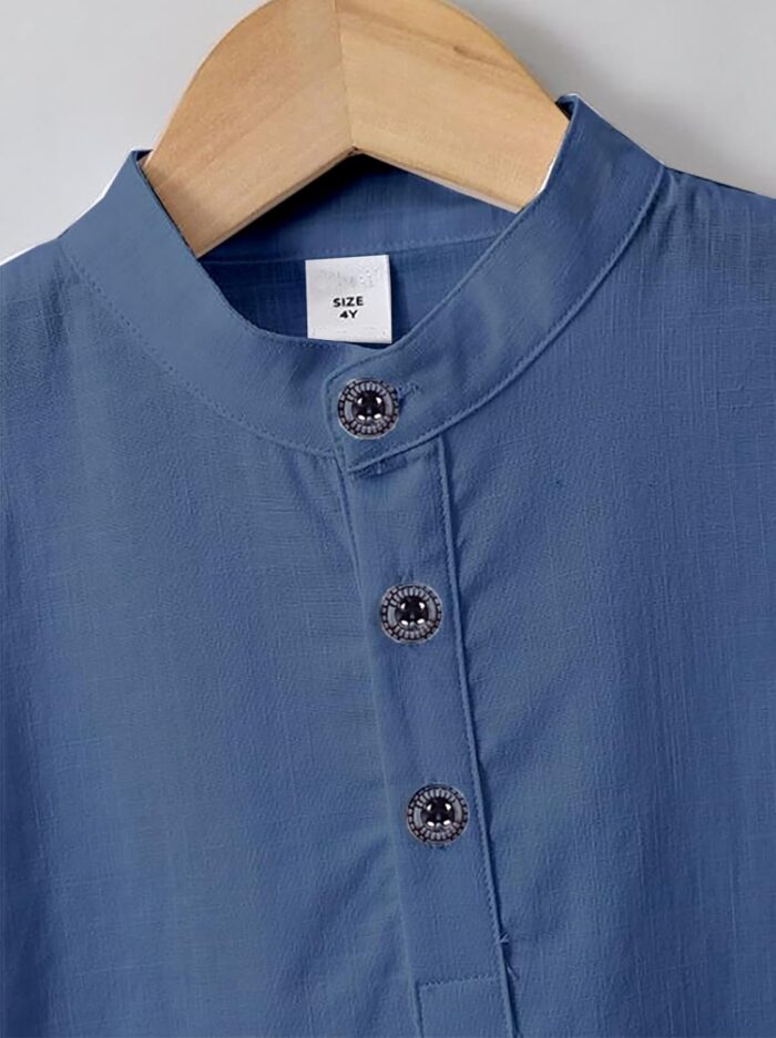 Zilcon Boys Linen Shirt Button Down Henley Short Sleeve Casual Dress - Image 4
