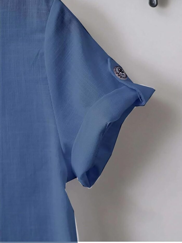 Zilcon Boys Linen Shirt Button Down Henley Short Sleeve Casual Dress - Image 6