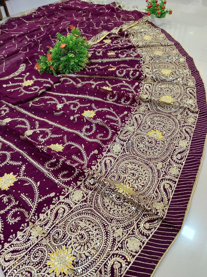 SHYAMLATA Fancy Heavy Embroidery Work Shimmer Silk Semi-stitched - Image 4