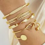 Shining Diva Fashion Set of 5 Latest Stylish Multilayer Gold Plated Bangle Bracelet - Image 3