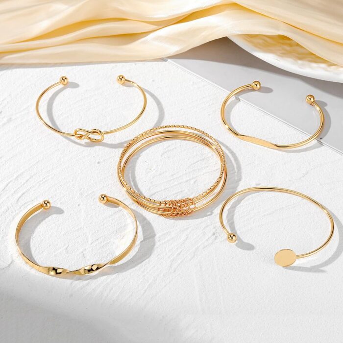 Shining Diva Fashion Set of 5 Latest Stylish Multilayer Gold Plated Bangle Bracelet - Image 7