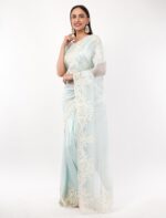 Gaon Originals Silk Pastel Blue Saree with Hand Embroidery - Image 3