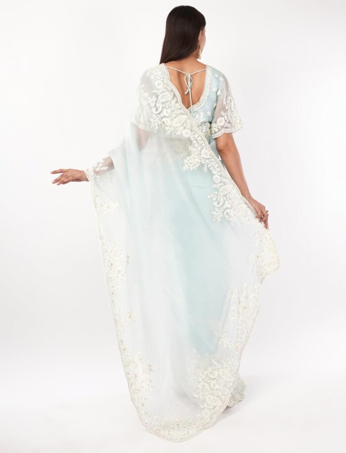 Gaon Originals Silk Pastel Blue Saree with Hand Embroidery - Image 6