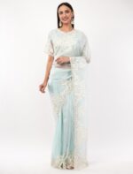 Gaon Originals Silk Pastel Blue Saree with Hand Embroidery - Image 8