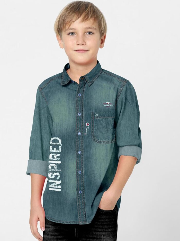 FABFARM Boys Regular Fit Washed Spread Collar Casual Shirt - Image 3