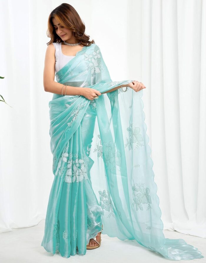 SIRIL Women's Shimmer Chiffon Sequence Embroidery Saree - Image 3