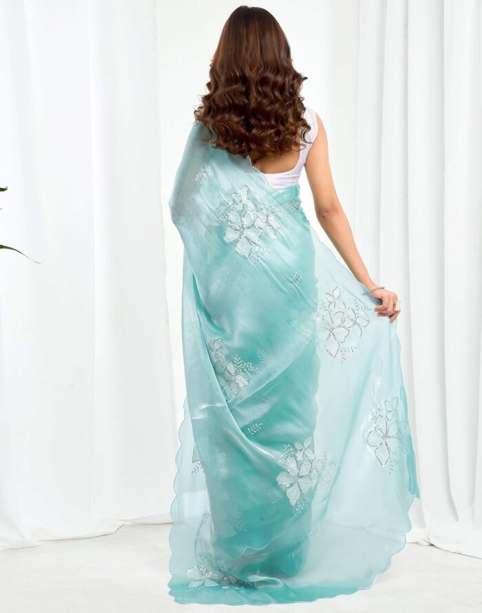 SIRIL Women's Shimmer Chiffon Sequence Embroidery Saree - Image 4