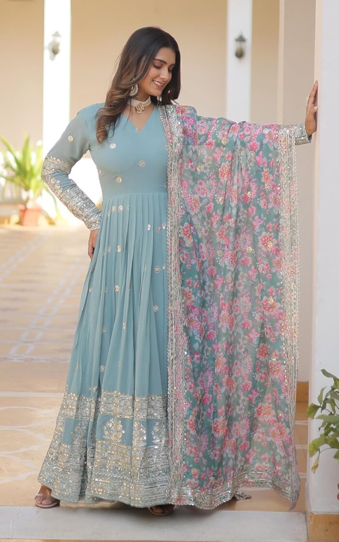 Fashion Basket Gergette Embroidered Long Anarkali - Image 3