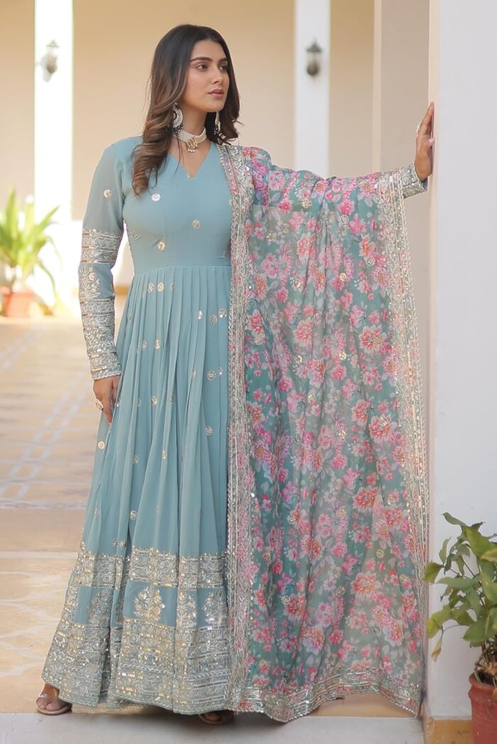 Fashion Basket Gergette Embroidered Long Anarkali - Image 4