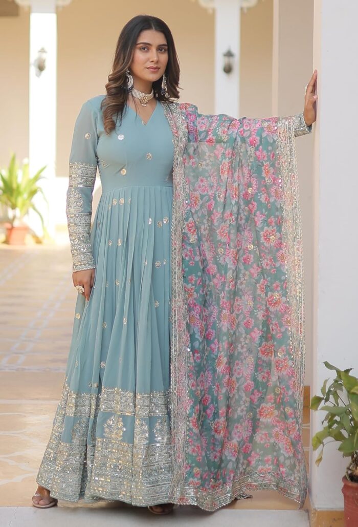 Fashion Basket Gergette Embroidered Long Anarkali - Image 5