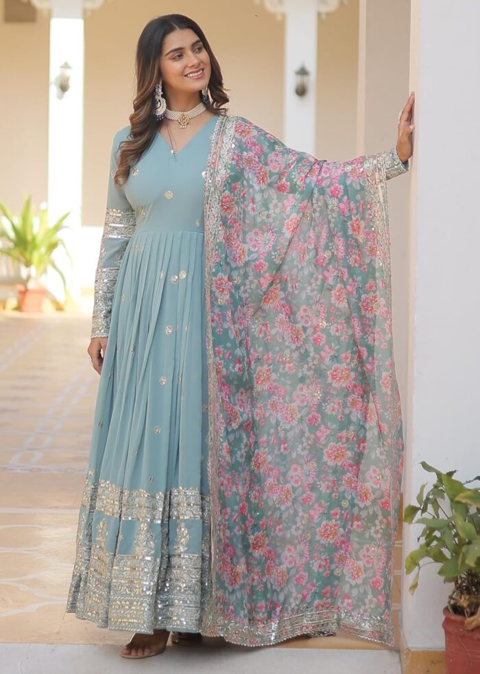 Fashion Basket Gergette Embroidered Long Anarkali - Image 6