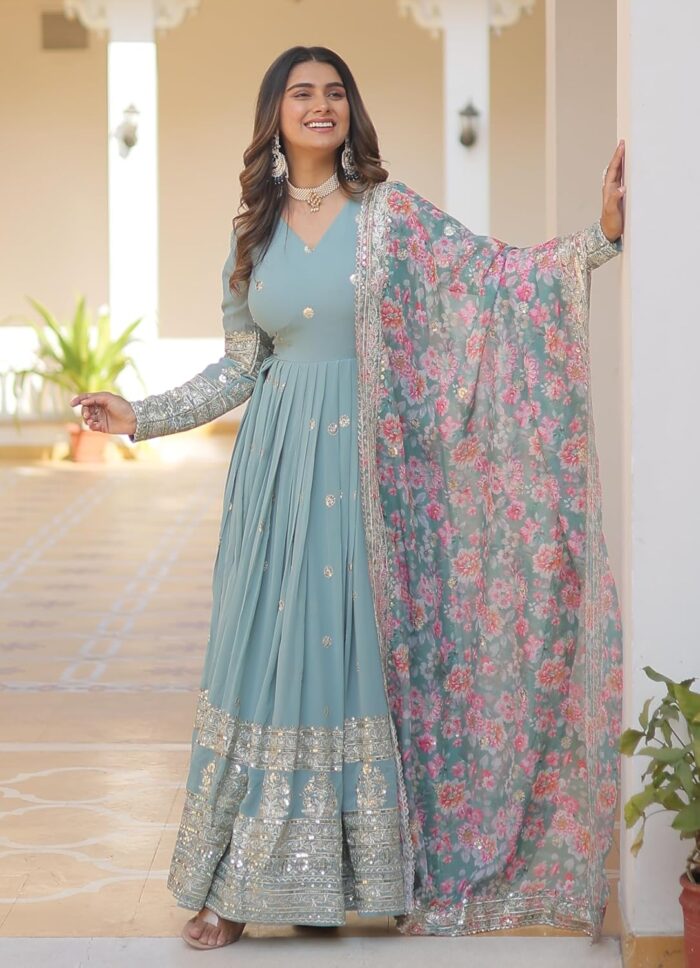 Fashion Basket Gergette Embroidered Long Anarkali - Image 8