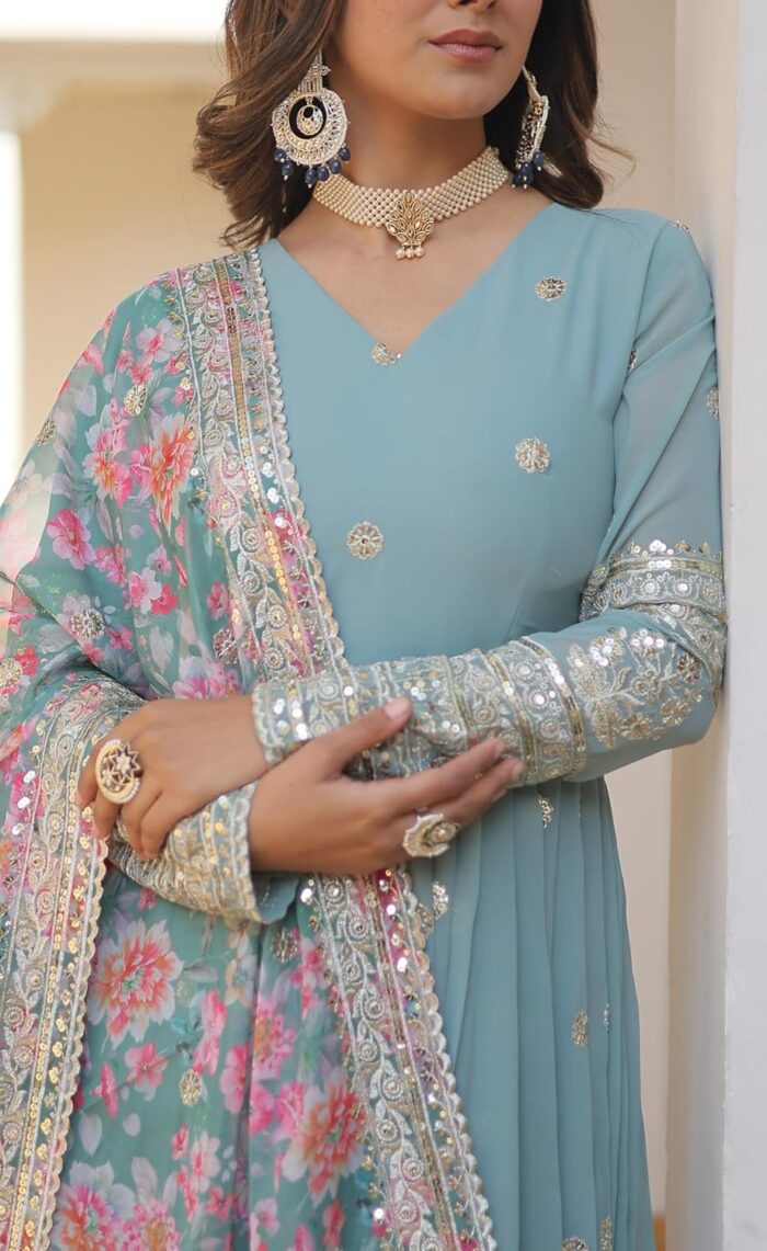 Fashion Basket Gergette Embroidered Long Anarkali - Image 9