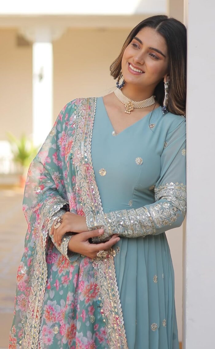 Fashion Basket Gergette Embroidered Long Anarkali - Image 10