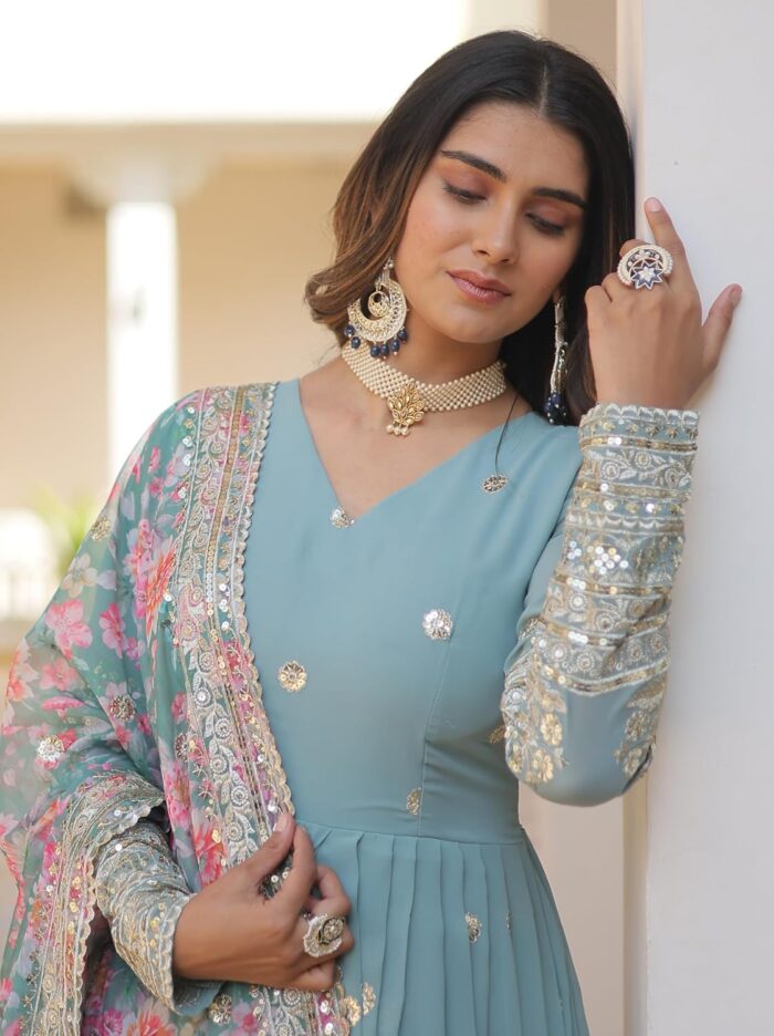 Fashion Basket Gergette Embroidered Long Anarkali - Image 11