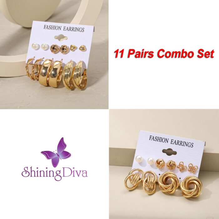 Shining Diva Fashion 11 Pairs Combo Set Latest Stylish Vintage Pearl Earrings - Image 8
