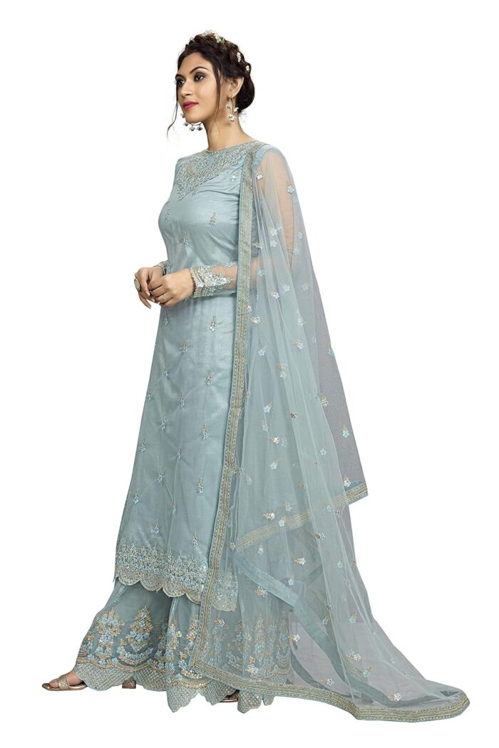 TRENDMALLS Women's Net Embroidery Salwar Suit Kurta Sharara - Image 4