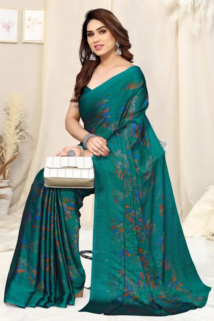 MIRCHI FASHION Women's Stylish Chiffon Leaf Printed Saree - Image 3