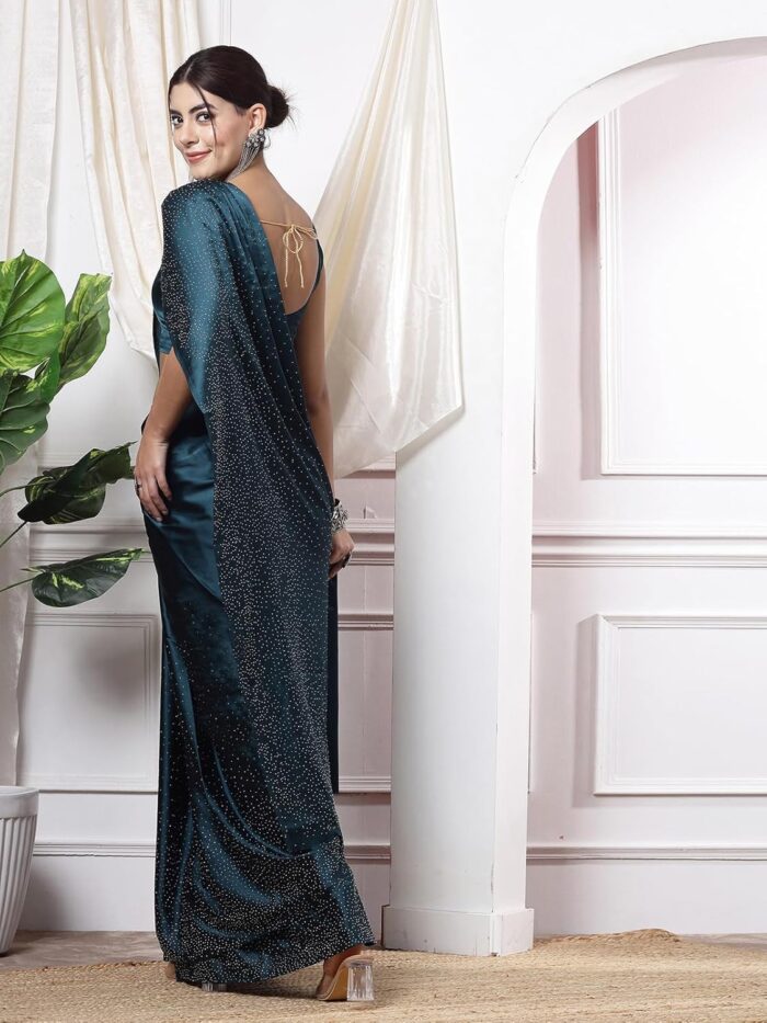 SIRIL Women's Satin Silk Hot Fixing Stone Work Saree - Image 4