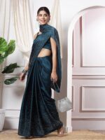 SIRIL Women's Satin Silk Hot Fixing Stone Work Saree - Image 5
