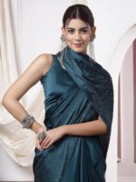 SIRIL Women's Satin Silk Hot Fixing Stone Work Saree - Image 6