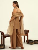 FIORRA Women's Brown Viscose Chanderi Straight Kurta with Palazzo - Image 3