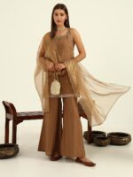 FIORRA Women's Brown Viscose Chanderi Straight Kurta with Palazzo - Image 4