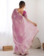 Party Wear Saree SIRIL Organza Sequence Embroidery Scollped Border Saree - Image 5