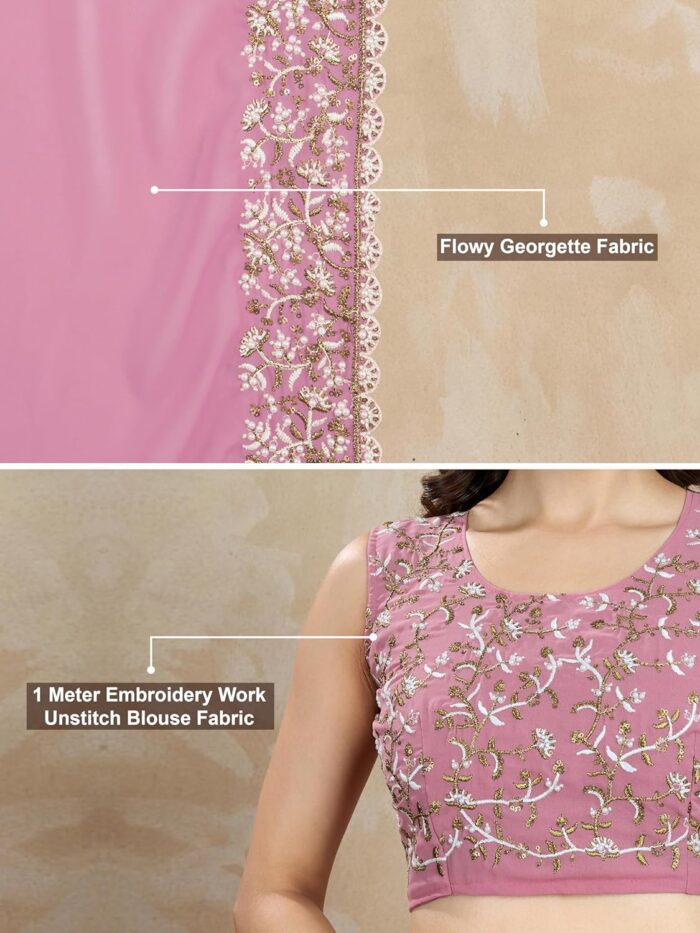 TRENDMALLS Women's Georgette Embroidery Sequin Work Saree - Image 3