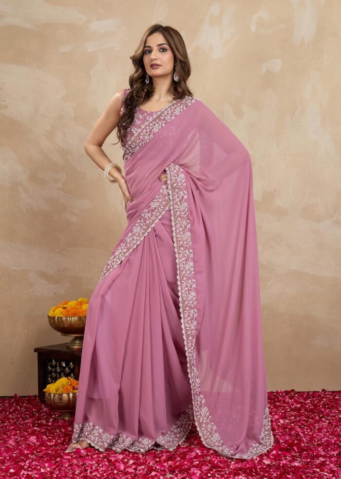 TRENDMALLS Women's Georgette Embroidery Sequin Work Saree - Image 8