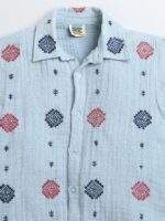 ZIP ZAP ZOOP Sky Blue All Over Embroidery Collar Neck Half Sleeve Boys Shirt - Image 3