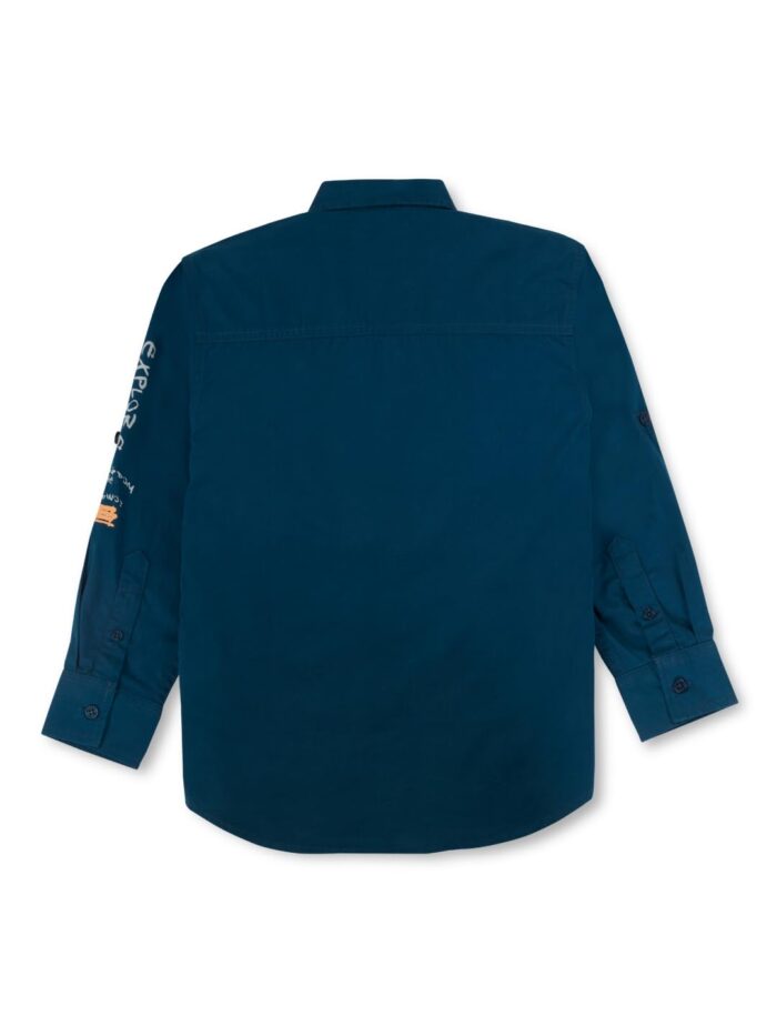 Gini & Jony Boys Dark Blue Woven Solid Full Sleeve Printed Shirt - Image 3