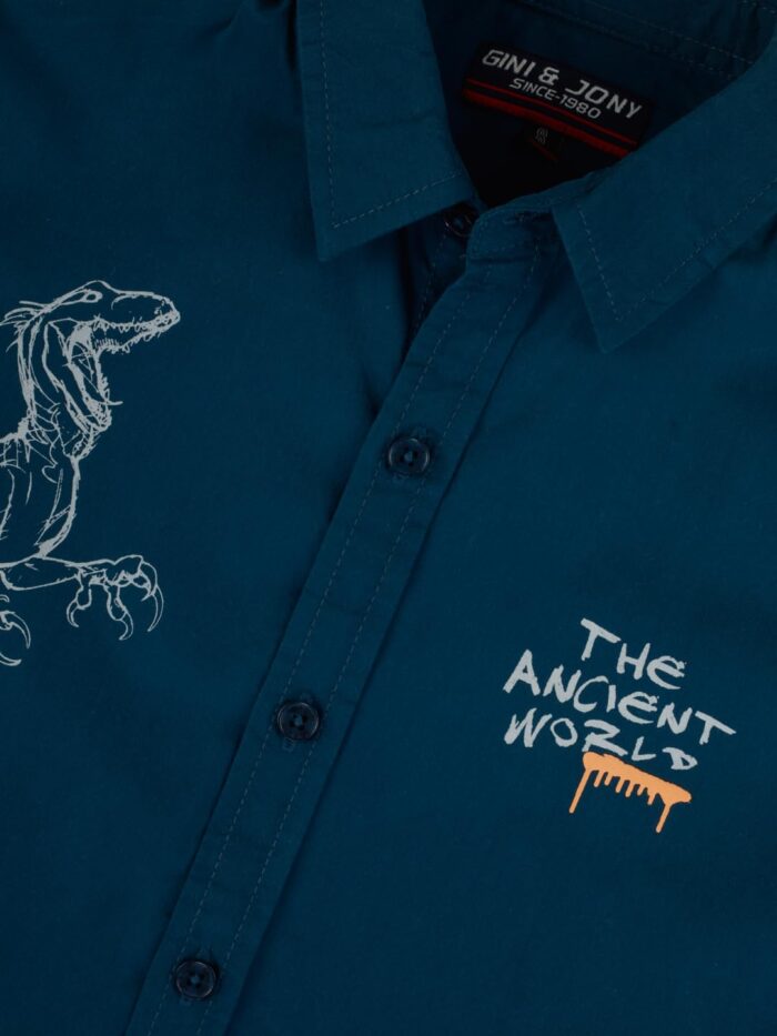 Gini & Jony Boys Dark Blue Woven Solid Full Sleeve Printed Shirt - Image 4