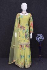 RUDRAPRAYAG Chinon Silk Floral Digital Print With Embroidery Semi Stitched - Image 3