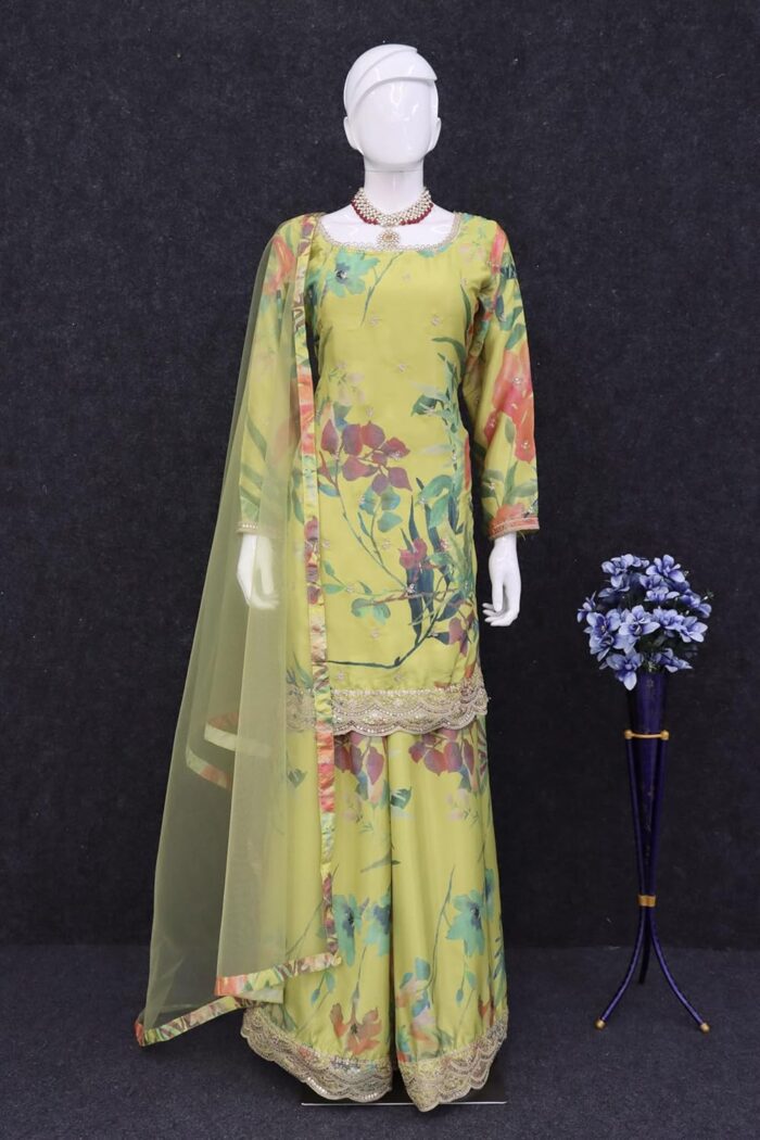 RUDRAPRAYAG Chinon Silk Floral Digital Print With Embroidery Semi Stitched - Image 3