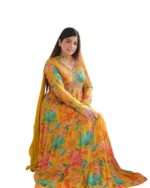 Women Anarkali Kurta KD Women Floral Print Anarkali Kurta with Pant - Image 2