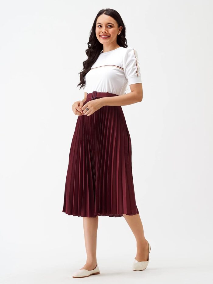 AASK Women Fit& Flare Polyster Solid Dress for Women - Image 4