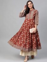 Yash Gallery Women's Cotton Relaxed Fit Anarkali Floral Printed Kurta - Image 3