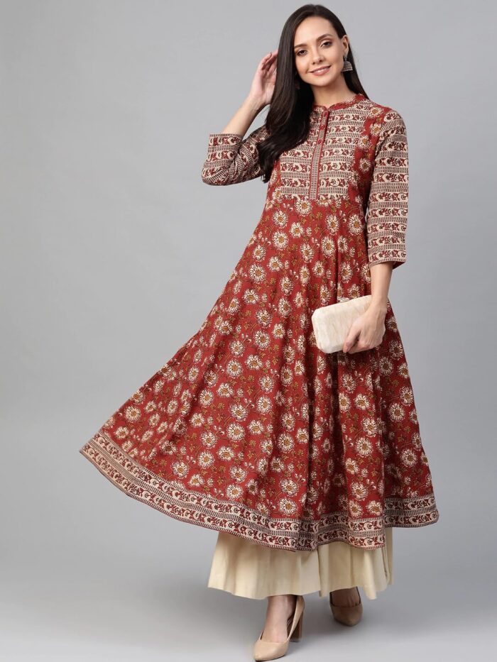 Yash Gallery Women's Cotton Relaxed Fit Anarkali Floral Printed Kurta - Image 3