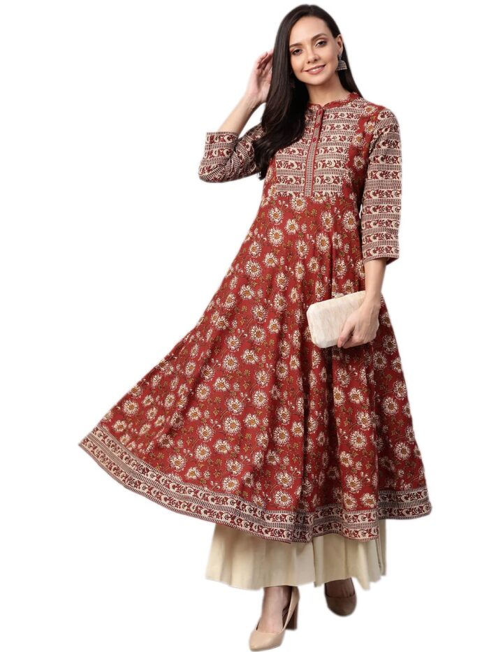 Yash Gallery Women's Cotton Relaxed Fit Anarkali Floral Printed Kurta - Image 5