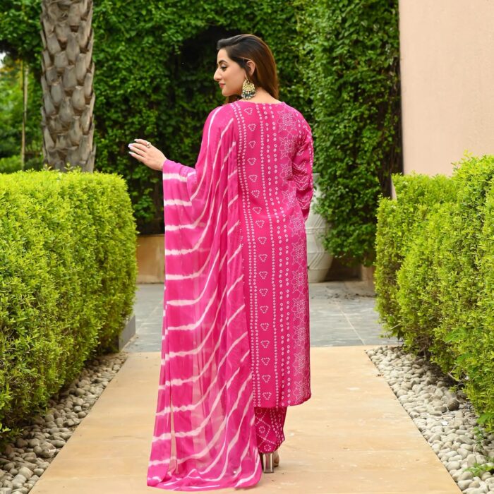 ANNI DESIGNER Women's Rayon Blend Straight Bandhej Printed Kurta - Image 3