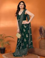 SIRIL Women's Georgette Foil Printed Saree with Unstitched Blouse Piece - Image 5