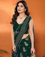 SIRIL Women's Georgette Foil Printed Saree with Unstitched Blouse Piece - Image 6