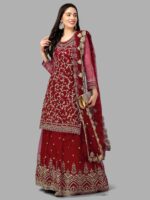 TRENDMALLS Women's Net Embroidery Salwar Suit Set Kurta Lehenga with Dupatta - Image 4