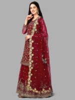 TRENDMALLS Women's Net Embroidery Salwar Suit Set Kurta Lehenga with Dupatta - Image 5