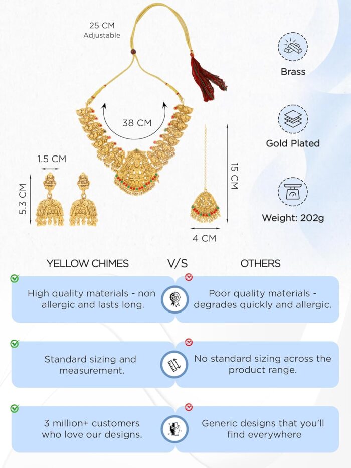 Yellow Chimes Jewellery Set for Women Gold Plated Traditional - Image 5